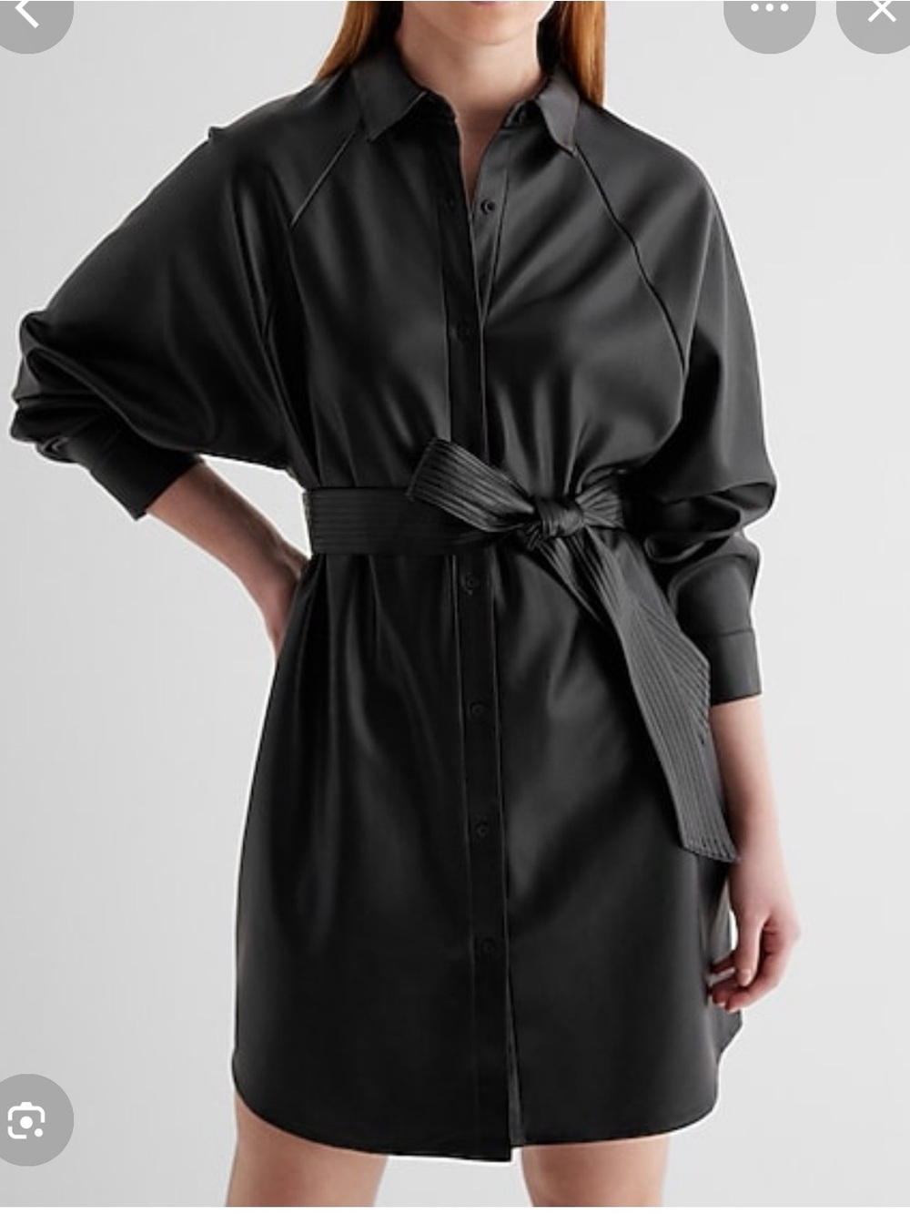 Express Black Faux-Leather Button-Up Shirt Dress
